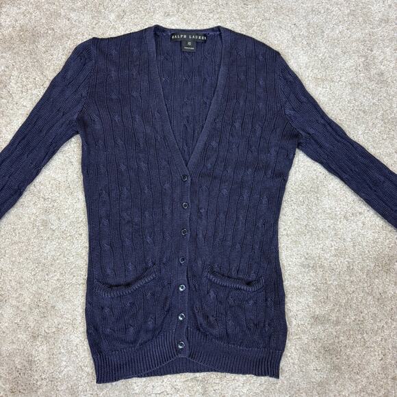 Ralph Lauren Black Label Silk Cable Knit Cardigan Women's XS Preppy - Picture 2 of 9